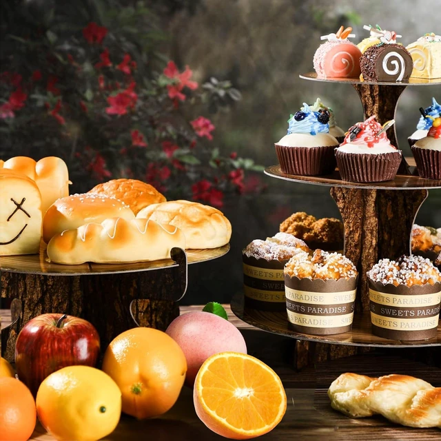 Alt view image 2 of 7 - Rustic Woodland Cupcake Stand Set, 2 Pack 3-Tier Dessert Tower for Safari Birthday, Baby Shower, Camping & Woodland Party Decor