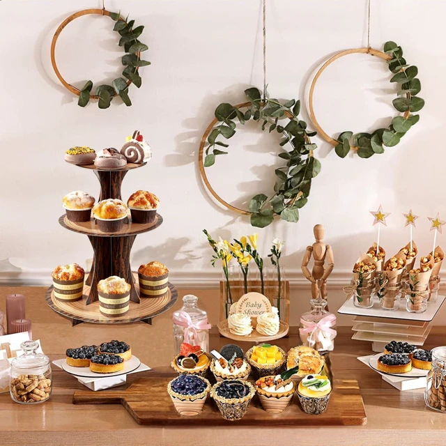 Alt view image 6 of 7 - Rustic Woodland Cupcake Stand Set, 2 Pack 3-Tier Dessert Tower for Safari Birthday, Baby Shower, Camping & Woodland Party Decor