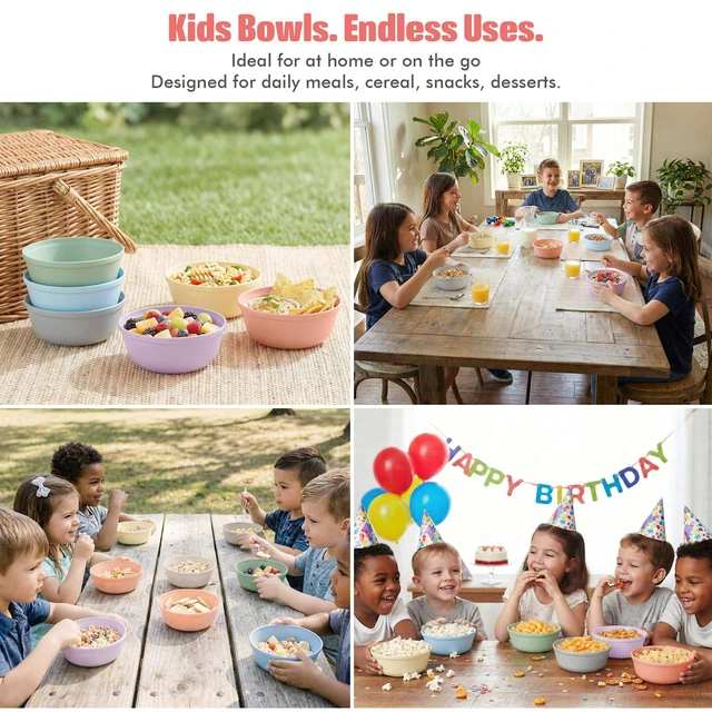 Alt view image 6 of 7 - Plastic Bowls Set of 6 15oz Multipurpose Deep Plates Salad and Pasta Bowls Ideal for Home, Kids, Parties Stackable Bowl for Kitchen Non-BPA and Food Grade Pastel Colors