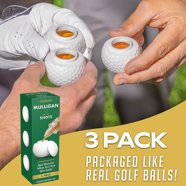 Alt view image 3 of 6 - Mulligan Shots Golf Ball Shot Glasses with Lids - 3 Pack Golf Party Favors - Funny Golf Gifts for Men