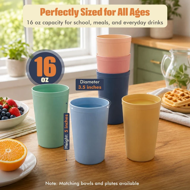 Alt view image 2 of 7 - Reusable Plastic Cups 16 oz Set of 6, BPA-Free Tumblers for Everyday Use