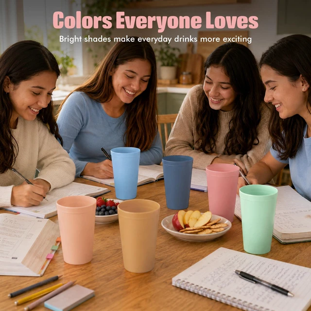 Alt view image 6 of 7 - Reusable Plastic Cups 16 oz Set of 6, BPA-Free Tumblers for Everyday Use
