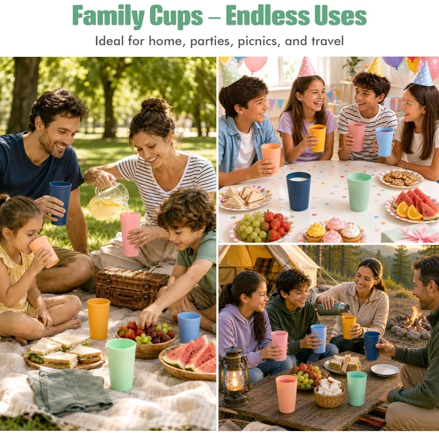 Alt view image 5 of 7 - Reusable Plastic Cups 16 oz Set of 6, BPA-Free Tumblers for Everyday Use