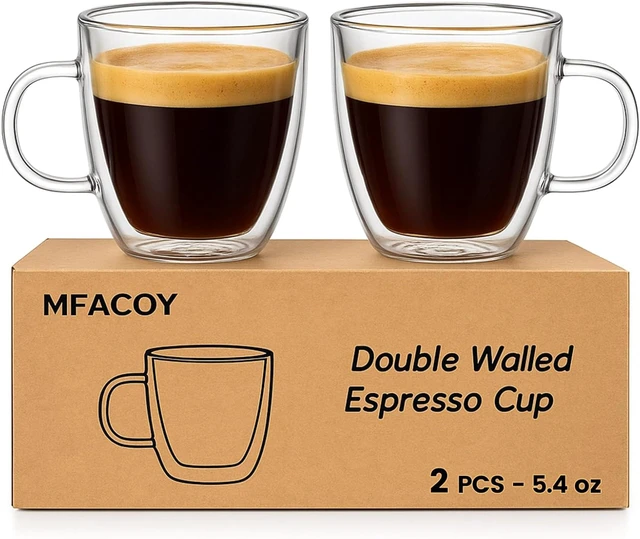 Main image of Glass Double Wall Insulated Espresso Cups (Set of 2), 5.4 oz Shots Cup with Handle, Insulated Glasses Mugs, Small Coffee Cups, Shot Glass