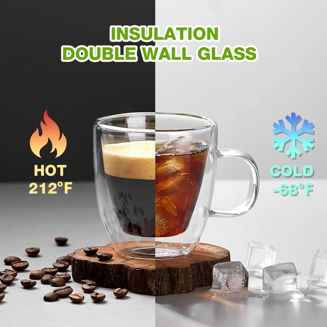 Alt view image 3 of 7 - Glass Double Wall Insulated Espresso Cups (Set of 2), 5.4 oz Shots Cup with Handle, Insulated Glasses Mugs, Small Coffee Cups, Shot Glass