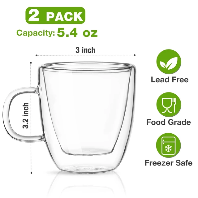 Alt view image 5 of 7 - Glass Double Wall Insulated Espresso Cups (Set of 2), 5.4 oz Shots Cup with Handle, Insulated Glasses Mugs, Small Coffee Cups, Shot Glass