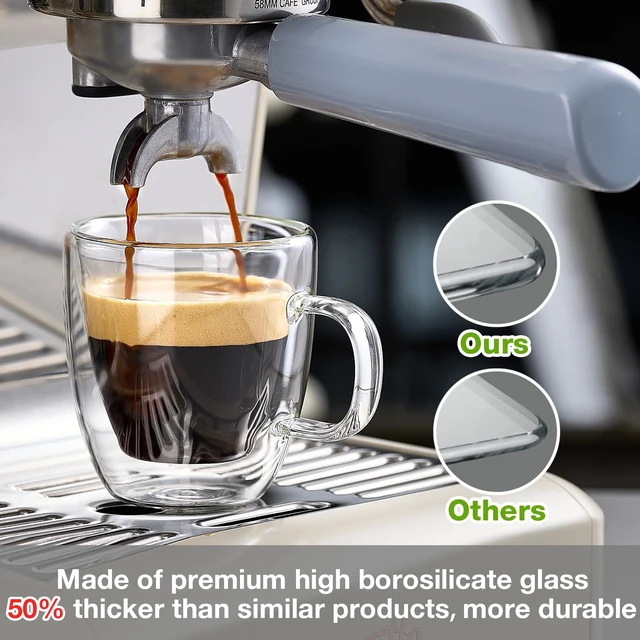 Alt view image 4 of 7 - Glass Double Wall Insulated Espresso Cups (Set of 2), 5.4 oz Shots Cup with Handle, Insulated Glasses Mugs, Small Coffee Cups, Shot Glass