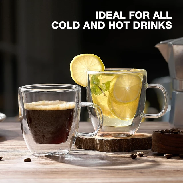Alt view image 6 of 7 - Glass Double Wall Insulated Espresso Cups (Set of 2), 5.4 oz Shots Cup with Handle, Insulated Glasses Mugs, Small Coffee Cups, Shot Glass