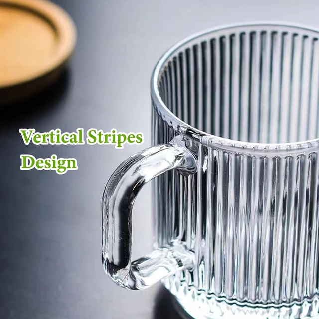 Alt view image 4 of 7 - 2 PACK Glass Coffee Mugs with Handle & Spoon, 12 OZ Glass Coffee Cups with Bamboo Lid, Ribbed Glass Cups, Clear Tea Cup for Hot/Cold Beverages, Glassware Set for Americano, Latte, Cappuccino