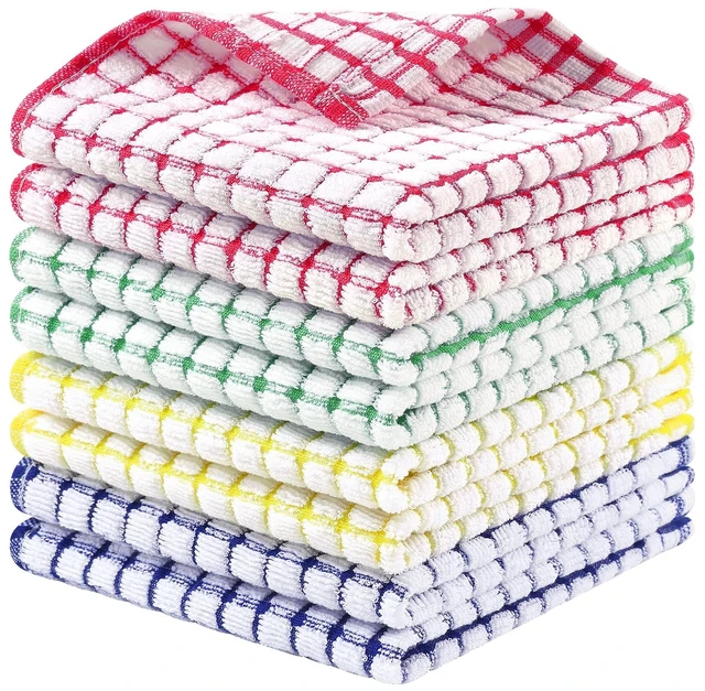 Main image of 8 Pack Terry Kitchen Dish Cloths, 12"x12", Blue/Yellow/Red/Green | Super Soft and Absorbent Dish Rags, Quick Drying Reusable Dish Towels for Washing Dishes