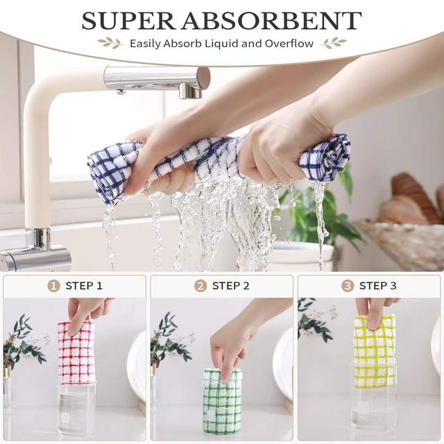 Alt view image 4 of 7 - 8 Pack Terry Kitchen Dish Cloths, 12"x12", Blue/Yellow/Red/Green | Super Soft and Absorbent Dish Rags, Quick Drying Reusable Dish Towels for Washing Dishes