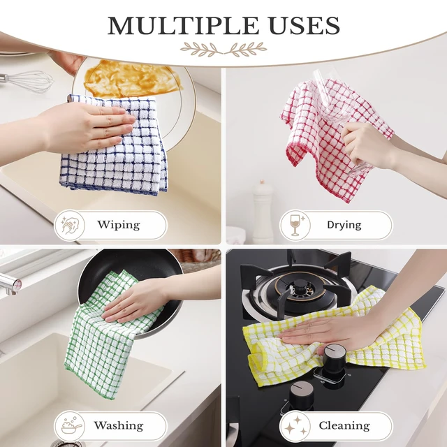 Alt view image 5 of 7 - 8 Pack Terry Kitchen Dish Cloths, 12"x12", Blue/Yellow/Red/Green | Super Soft and Absorbent Dish Rags, Quick Drying Reusable Dish Towels for Washing Dishes