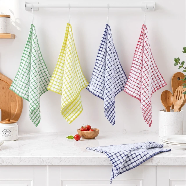 Alt view image 6 of 7 - 8 Pack Terry Kitchen Dish Cloths, 12"x12", Blue/Yellow/Red/Green | Super Soft and Absorbent Dish Rags, Quick Drying Reusable Dish Towels for Washing Dishes