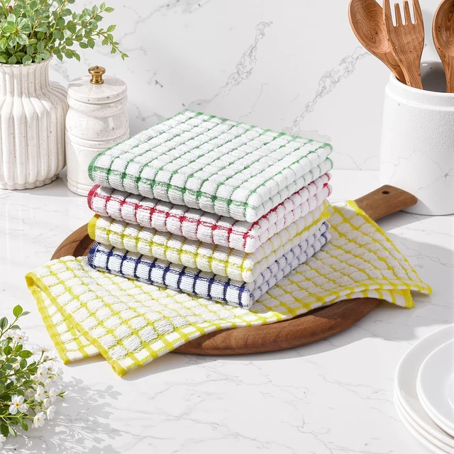 Alt view image 7 of 7 - 8 Pack Terry Kitchen Dish Cloths, 12"x12", Blue/Yellow/Red/Green | Super Soft and Absorbent Dish Rags, Quick Drying Reusable Dish Towels for Washing Dishes