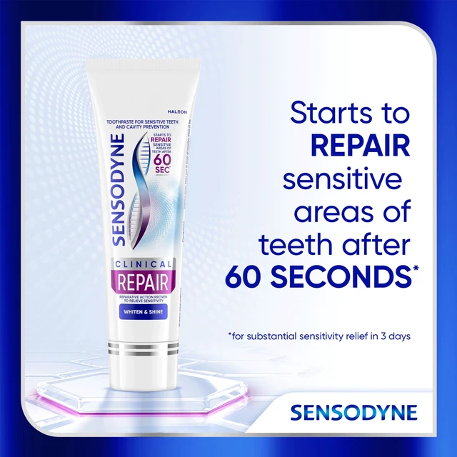 Alt view image 2 of 7 - Clinical Repair Whiten & Shine Toothpaste, 2.3 oz | Starts to Repair Sensitive Areas of Teeth After 60 Seconds, Cool, Arctic Mint Blend Of Peppermint And Spearmint