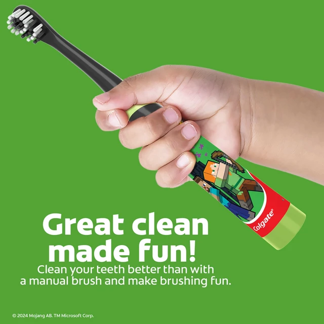 Alt view image 7 of 7 - Kids Battery Powered Minecraft Toothbrush, Extra Soft | For Kids Ages 3 and Up, Extra Soft Bristles, Battery Powered, Easy On/Off Switch, Lay Flat Handle, Fun Minecraft Design