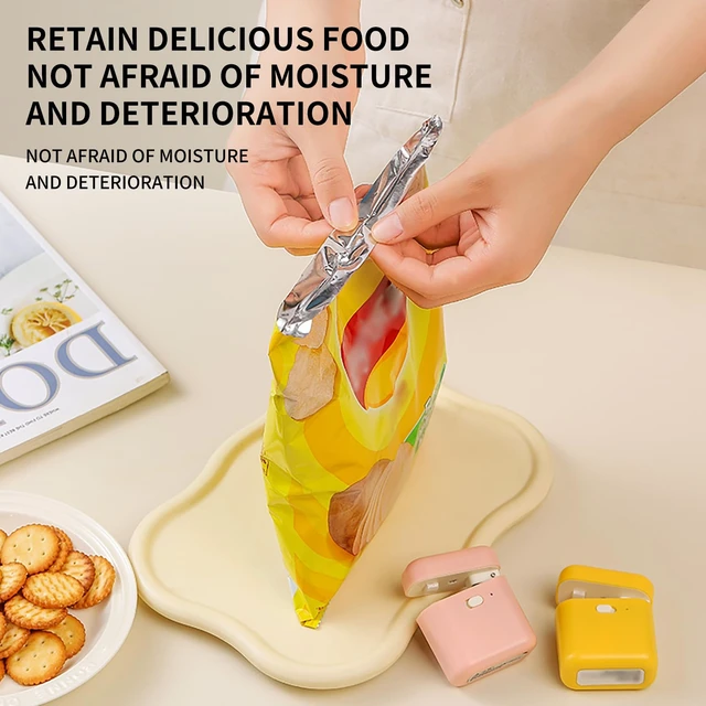 Alt view image 5 of 6 - USB-C Rechargeable Mini Bag Sealer (Yellow, 1-Pack) Magnetic Handheld Heat Sealer for Plastic Snack Bags, Food Freshness Keeper, Compact & Portable