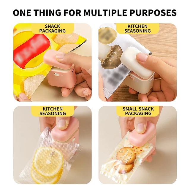Alt view image 6 of 6 - USB-C Rechargeable Mini Bag Sealer (Yellow, 1-Pack) Magnetic Handheld Heat Sealer for Plastic Snack Bags, Food Freshness Keeper, Compact & Portable