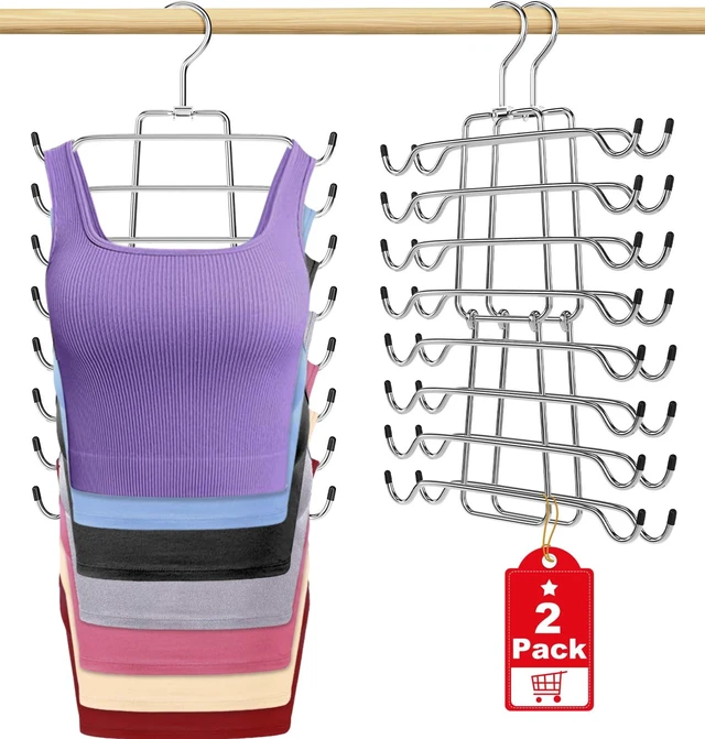Main image of 2Pcs Tank Top Hangers Space Saving Hanger Organizer Bra Hangers Silver | 360° Rotating Metal Closet Organizers and Storage Lingerie Hangers for Tank Tops Cami Bras Belts Swimsuits Lingeries