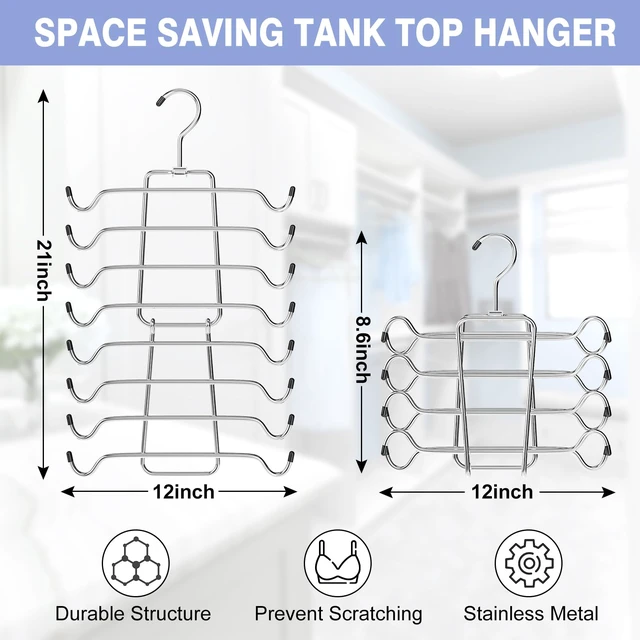Alt view image 4 of 7 - 2Pcs Tank Top Hangers Space Saving Hanger Organizer Bra Hangers Silver | 360° Rotating Metal Closet Organizers and Storage Lingerie Hangers for Tank Tops Cami Bras Belts Swimsuits Lingeries