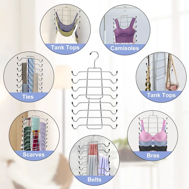 Alt view image 5 of 7 - 2Pcs Tank Top Hangers Space Saving Hanger Organizer Bra Hangers Silver | 360° Rotating Metal Closet Organizers and Storage Lingerie Hangers for Tank Tops Cami Bras Belts Swimsuits Lingeries