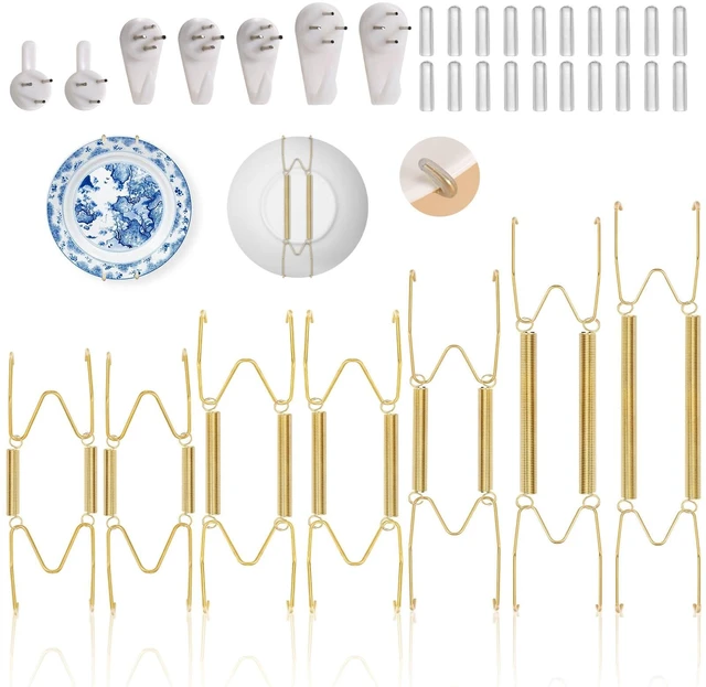 Main image of 7 pcs Plate Hangers for The Wall, 4/6/8/10/12 Inch Invisible Decorative Wall Plate Hangers, Stainless Steel Plates Walls Hanger for Display Various Sizes with Hooks for Decorative