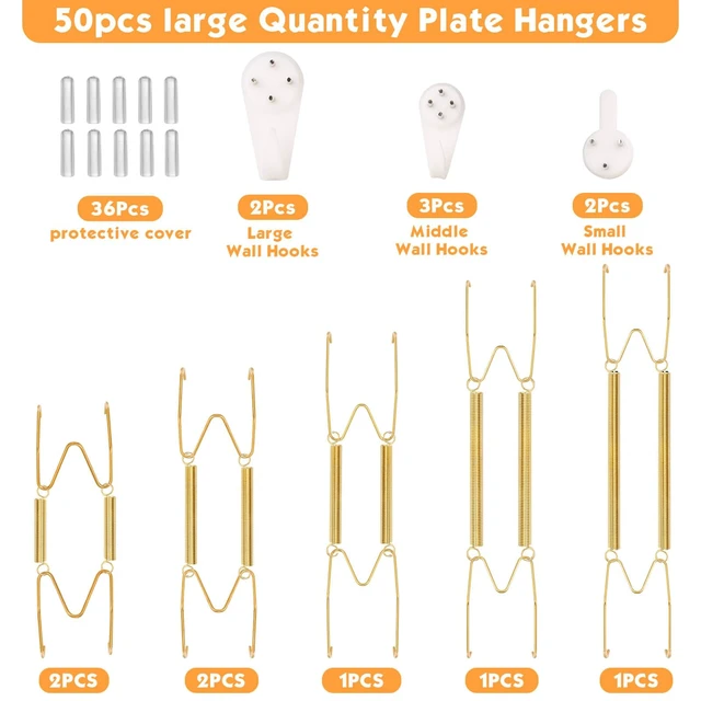 Alt view image 2 of 7 - 7 pcs Plate Hangers for The Wall, 4/6/8/10/12 Inch Invisible Decorative Wall Plate Hangers, Stainless Steel Plates Walls Hanger for Display Various Sizes with Hooks for Decorative
