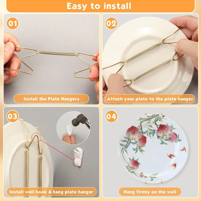 Alt view image 7 of 7 - 7 pcs Plate Hangers for The Wall, 4/6/8/10/12 Inch Invisible Decorative Wall Plate Hangers, Stainless Steel Plates Walls Hanger for Display Various Sizes with Hooks for Decorative