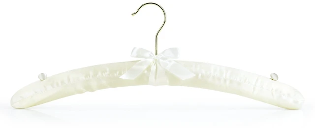 Main image of Ivory Satin Padded Hangers 17inch with Non-Slip Buttons for Strappy Dresses, Ideal Bridal Bride Hanger for Wedding