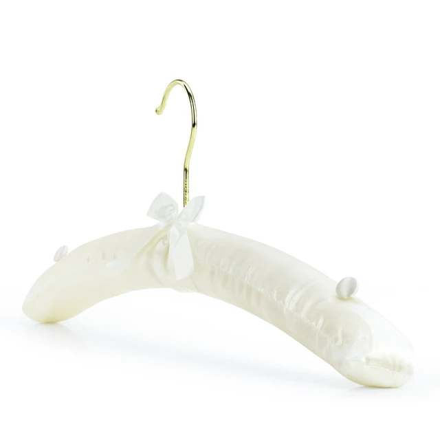 Alt view image 3 of 7 - Ivory Satin Padded Hangers 17inch with Non-Slip Buttons for Strappy Dresses, Ideal Bridal Bride Hanger for Wedding