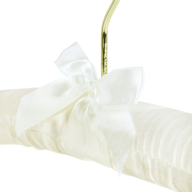 Alt view image 4 of 7 - Ivory Satin Padded Hangers 17inch with Non-Slip Buttons for Strappy Dresses, Ideal Bridal Bride Hanger for Wedding