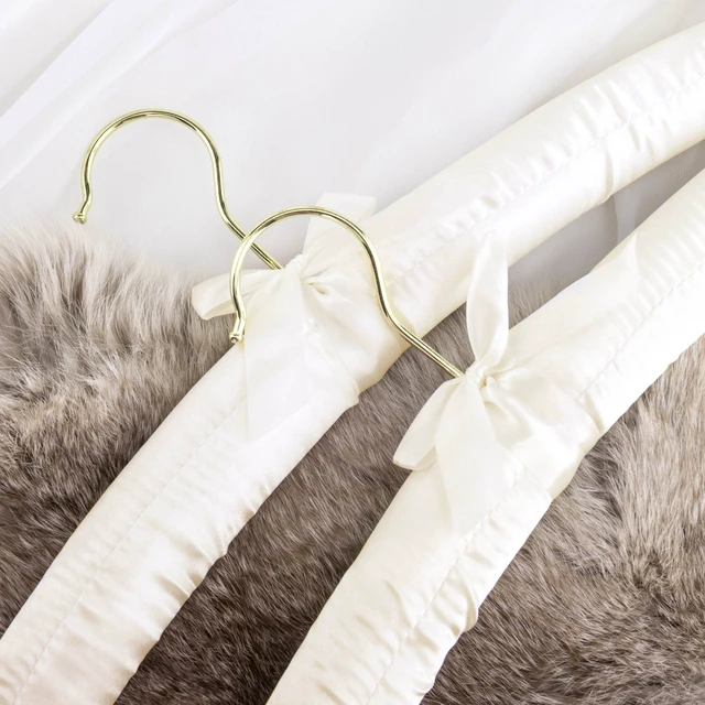 Alt view image 6 of 7 - Ivory Satin Padded Hangers 17inch with Non-Slip Buttons for Strappy Dresses, Ideal Bridal Bride Hanger for Wedding