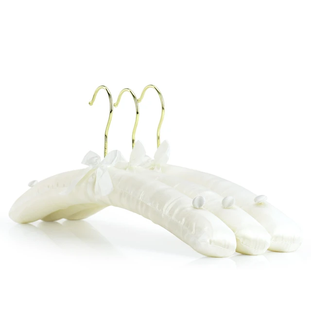 Alt view image 7 of 7 - Ivory Satin Padded Hangers 17inch with Non-Slip Buttons for Strappy Dresses, Ideal Bridal Bride Hanger for Wedding