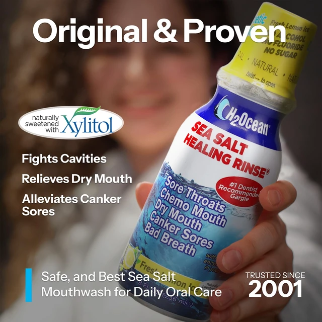 Alt view image 2 of 6 - Healing Rinse Natural Sea Salt Mouthwash Lemon Ice, 8 oz | Alcohol & Fluoride-Free Oral Care for Tonsil Stones, Sore Throats, Wisdom Teeth Recovery & Gum Health, Whitening Mouthwash