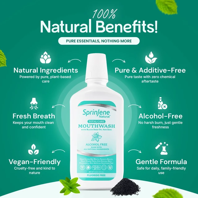 Alt view image 2 of 7 - Alcohol Free Mouthwash with Xylitol Fluoride Free Natural Mouthwash for Dry Mouth, Whitening & Fresh Breath Patented Black Seed Oil & Zinc Formula Vegan & Made in the USA (1 Pack)