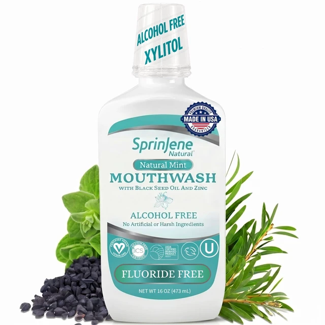 Main image of Alcohol Free Mouthwash with Xylitol Fluoride Free Natural Mouthwash for Dry Mouth, Whitening & Fresh Breath Patented Black Seed Oil & Zinc Formula Vegan & Made in the USA (1 Pack)