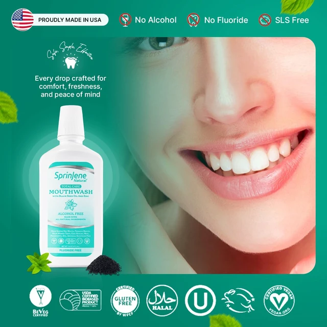 Alt view image 6 of 7 - Alcohol Free Mouthwash with Xylitol Fluoride Free Natural Mouthwash for Dry Mouth, Whitening & Fresh Breath Patented Black Seed Oil & Zinc Formula Vegan & Made in the USA (1 Pack)