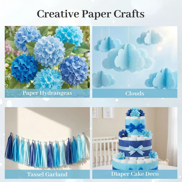 Alt view image 6 of 7 - 330 Sheets Blue Tissue Paper, 6 Shades, 14 X 10 inches | Gradient Blues Add Volume to Gift Bags and Can Be Layered into Hydrangeas and Ocean-themed Decorations