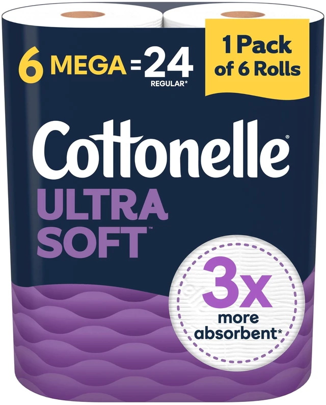 Main image of Ultra Soft Toilet Paper, 6 Mega Rolls = 24 Regular Rolls | 2-Ply, Soft Toilet Tissue, Septic-Safe, 244 Sheets per Roll