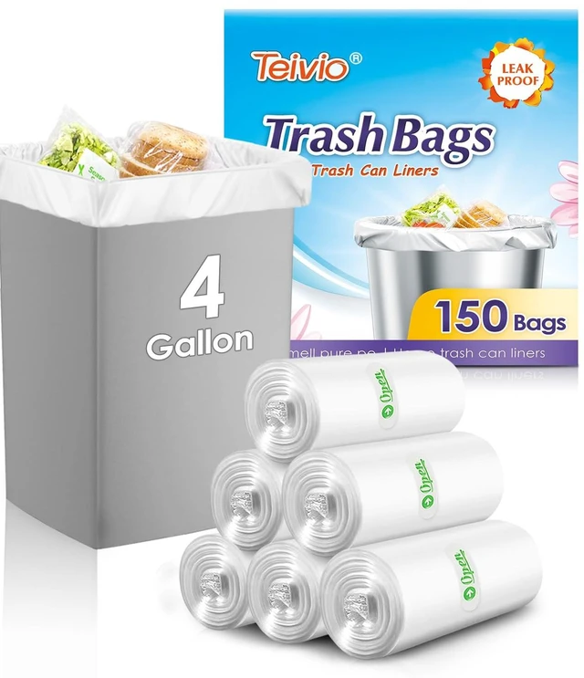 Main image of Small Clear Trash Bags 4 Gallon 150 Count Bathroom Garbage Bags | Fit 12-15 Liters,3.5,3.8,4,4.5Gal,Mini Plastic Waste Basket Bins Can Liners for Home Bathroom Office Car, Cleaning Supplies