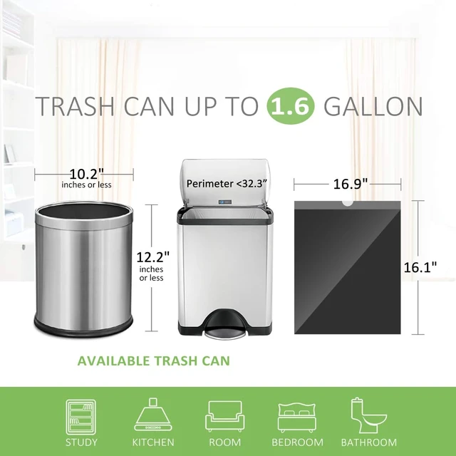 Alt view image 2 of 7 - 1.6 Gallon 100 Counts Small Drawstring Trash Bags by Teivio, Fit1.2,1.3,1.5 Gallon Bathroom Trash Can Bin Liners, 5-6 Liter Small Plastic Garbage Bags for home office kitchen, Black