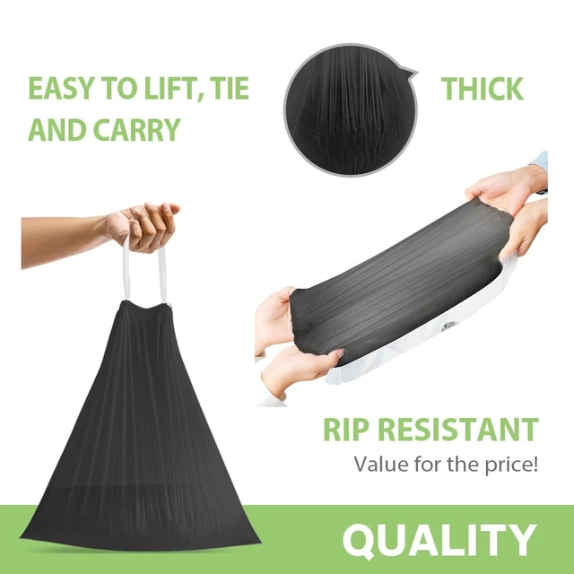 Alt view image 4 of 7 - 1.6 Gallon 100 Counts Small Drawstring Trash Bags by Teivio, Fit1.2,1.3,1.5 Gallon Bathroom Trash Can Bin Liners, 5-6 Liter Small Plastic Garbage Bags for home office kitchen, Black