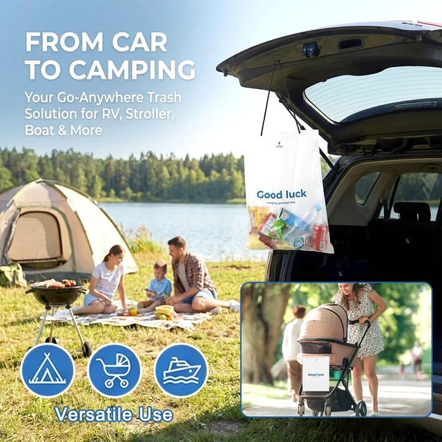 Alt view image 7 of 7 - 100 PCS Disposable Car Trash Bags Hanging, Leak-proof, Odor Seal, Hanging Garbage Bags, Hanging from Headrest/Easy Stick-On Trash Can for Car, SUV, Truck, Stroller Camping(White)