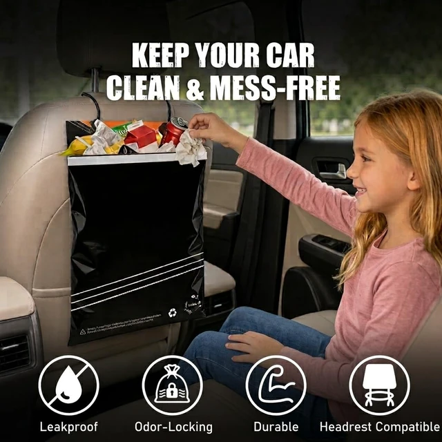 Alt view image 7 of 7 - 25 Pcs Disposable Car Trash Bag - Large Capacity - Car Garbage Bag Hanging from Headrest - Easy to Stick-On, Leakproof, Smellproof Car Trash Can, Puke Bags - Ideal for Travel, Camping, and Home Use