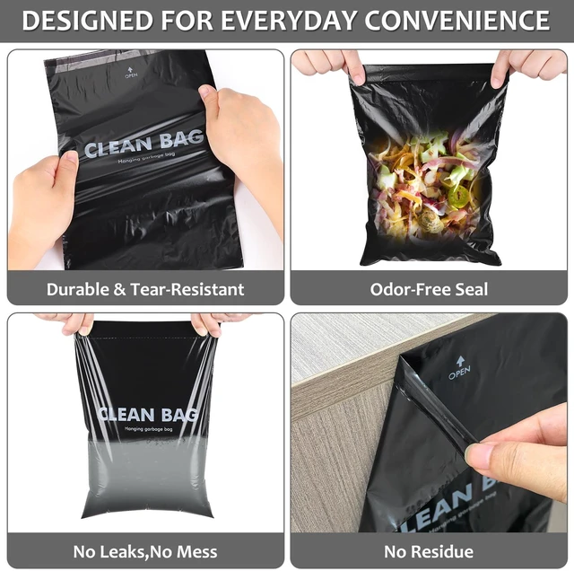 Alt view image 5 of 7 - Hanging Car Trash Bags, 50 Count Disposable Garbage Bags, Easy Stick-On Headrest Waist Bin for Sedan, SUV, Truck, RV, Easy Tear Roll, Leak-proof, Black