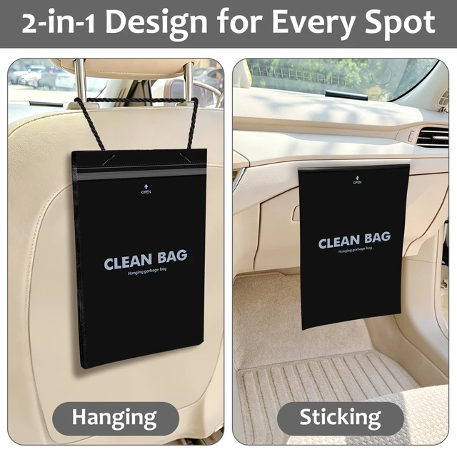 Alt view image 2 of 7 - Hanging Car Trash Bags, 50 Count Disposable Garbage Bags, Easy Stick-On Headrest Waist Bin for Sedan, SUV, Truck, RV, Easy Tear Roll, Leak-proof, Black
