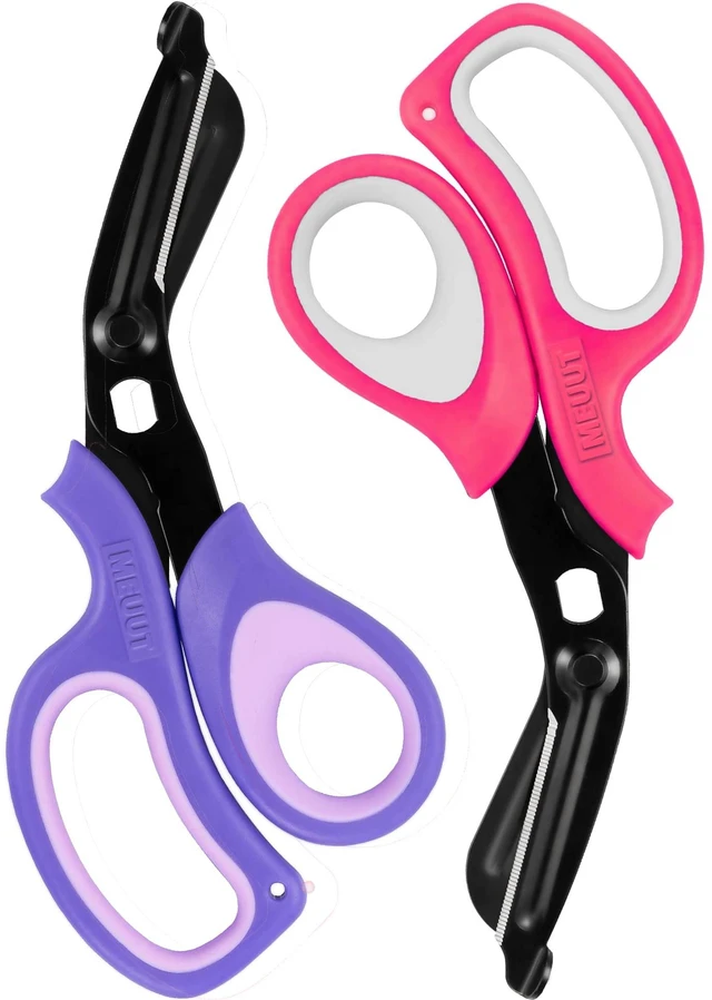 Main image of Trauma Shears 2-Pack Medical Scissors Ambidextrous for Nurses EMT | 7.8" Patented Bandage Scissors, Fluorine Coated Non-stick, Milled Serrations, Ergonomic TPE Grip, Oxygen Tank Wrench