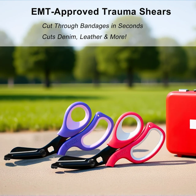 Alt view image 2 of 6 - Trauma Shears 2-Pack Medical Scissors Ambidextrous for Nurses EMT | 7.8" Patented Bandage Scissors, Fluorine Coated Non-stick, Milled Serrations, Ergonomic TPE Grip, Oxygen Tank Wrench