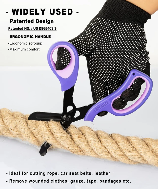 Alt view image 6 of 6 - Trauma Shears 2-Pack Medical Scissors Ambidextrous for Nurses EMT | 7.8" Patented Bandage Scissors, Fluorine Coated Non-stick, Milled Serrations, Ergonomic TPE Grip, Oxygen Tank Wrench