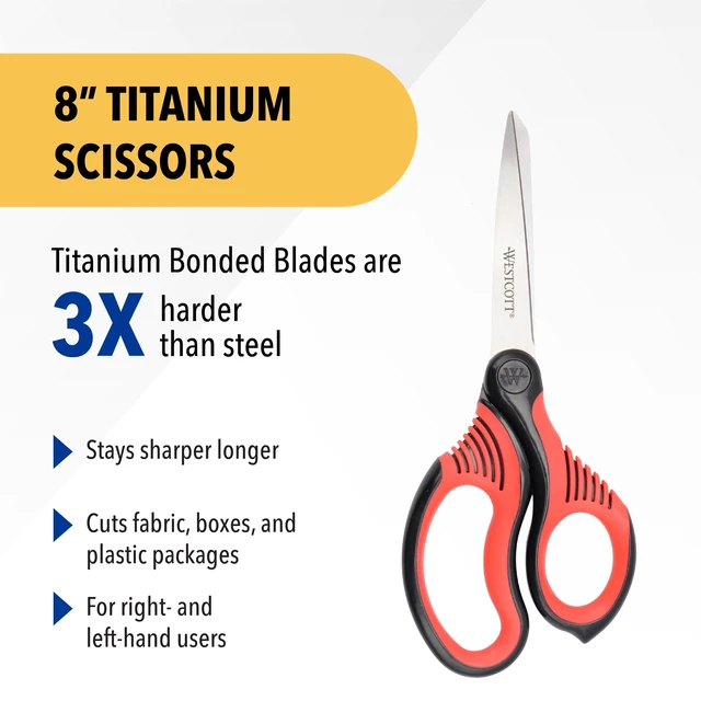 Alt view image 2 of 7 - 8-Inch Titanium-Bonded Premium Handle Scissors for Office and Home, Black/Red